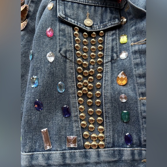 NWT Studded Denim Jacket with Gold and Multicolor Accents. Size M available. - Picture 4 of 9
